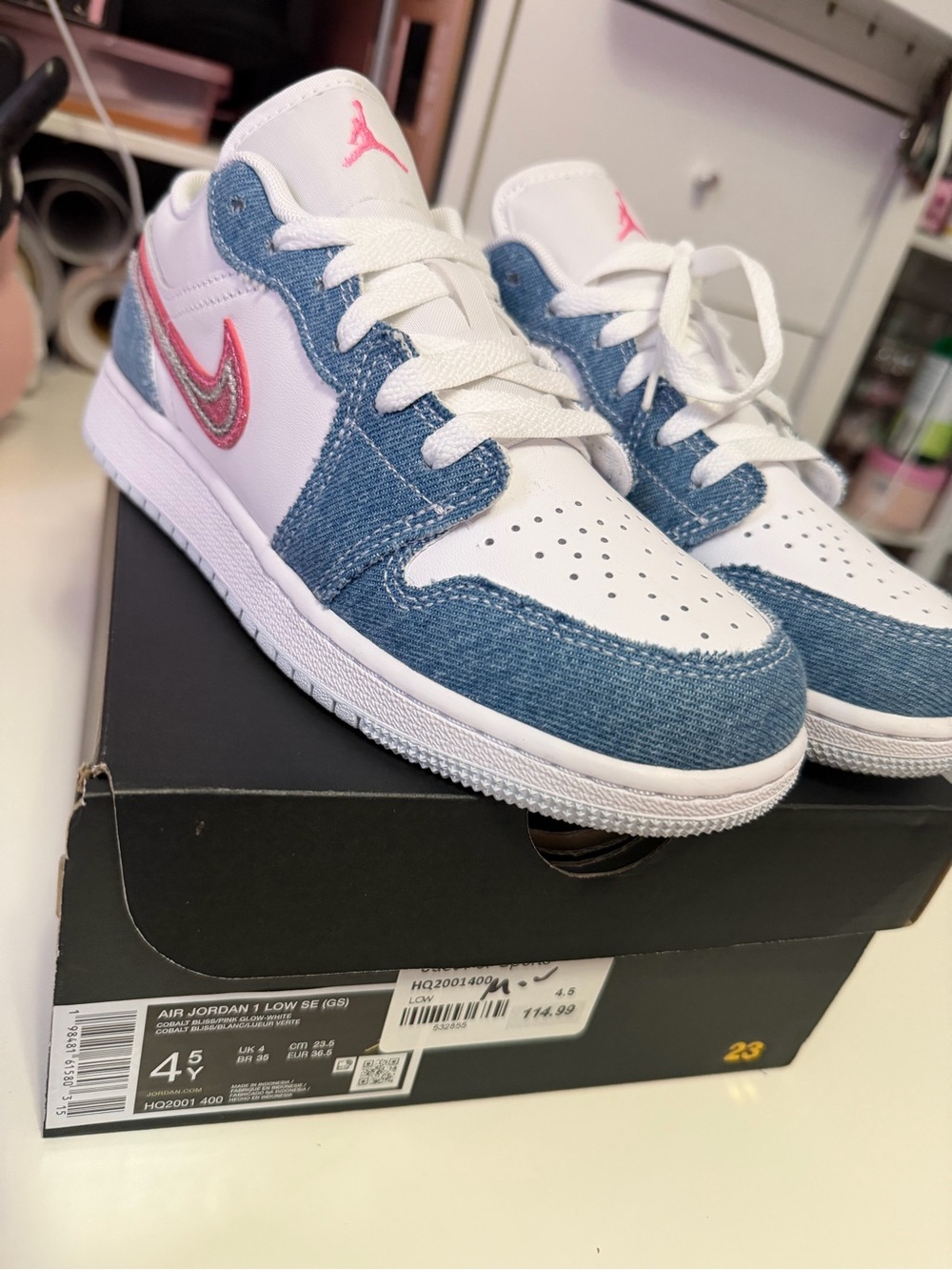 Nike Air Jordan 1 Low White, Denim & Pink Swoosh